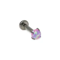 Silvertone & Pink Crystal Internal Stud Earring