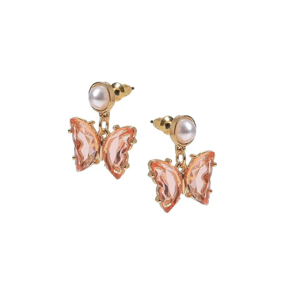 Kid's Goldtone & Faux Pearl Butterfly Drop Earrings