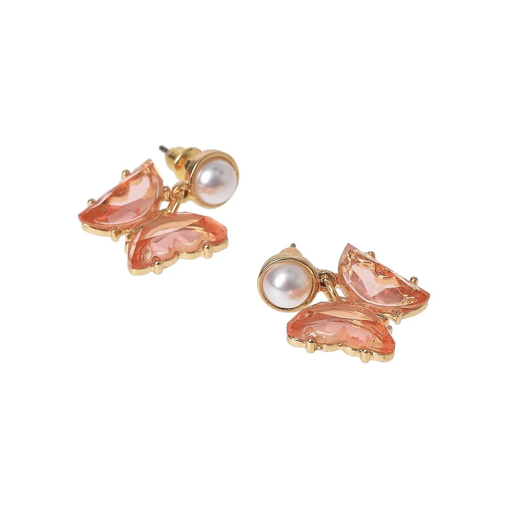 Kid's Goldtone & Faux Pearl Butterfly Drop Earrings