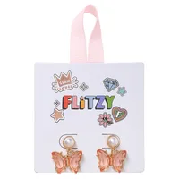 Kid's Goldtone & Faux Pearl Butterfly Drop Earrings