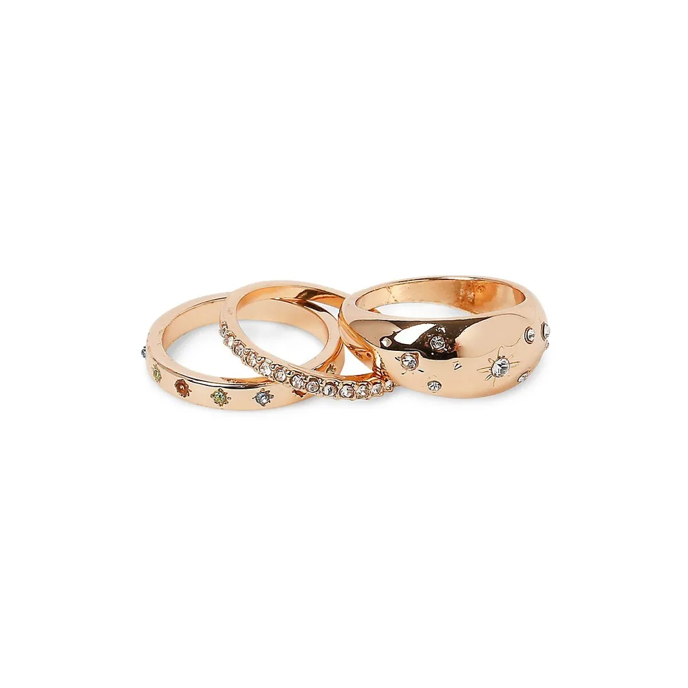 3-Pack Goldtone & Crysta Ring Set