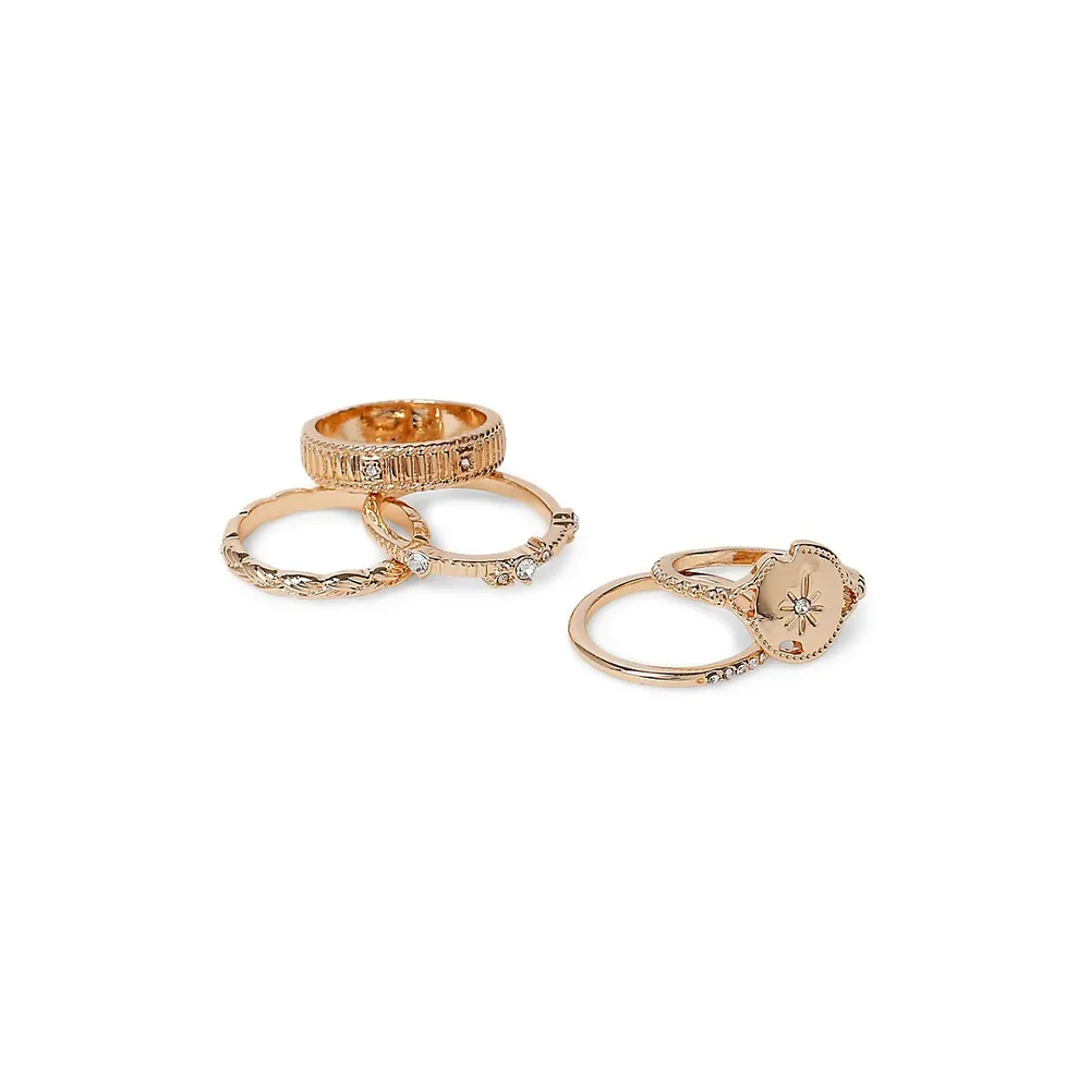 5-Piece Goldtone & Crystal Rings Set