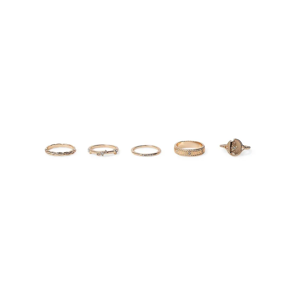 Piece Goldtone & Crystal Rings Set