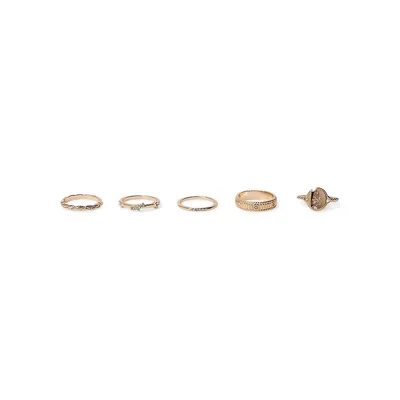 Piece Goldtone & Crystal Rings Set