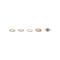 5-Piece Goldtone & Crystal Rings Set