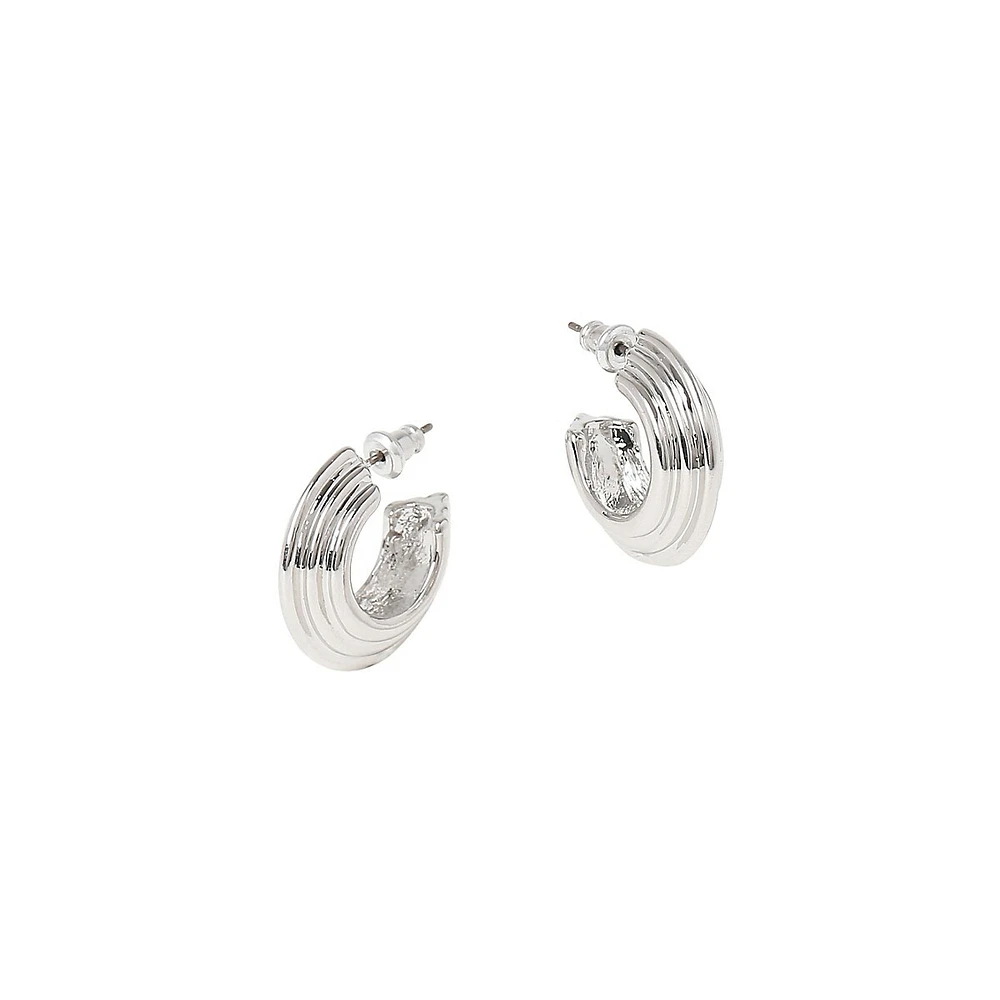 Silvertone Textured Hoop Earrings