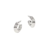 Silvertone Textured Hoop Earrings