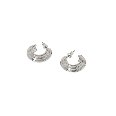 Silvertone Textured Hoop Earrings