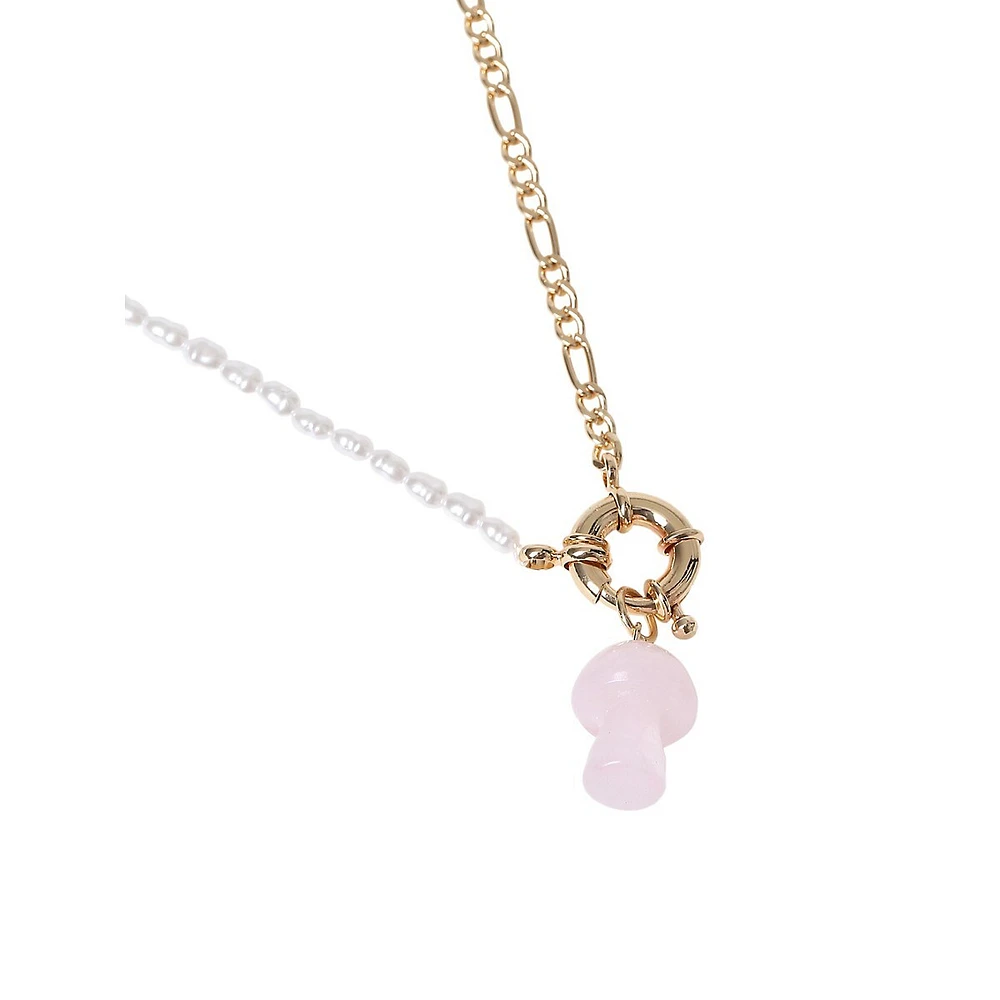 Goldtone & Faux Pearl Mushroom Charm Necklace