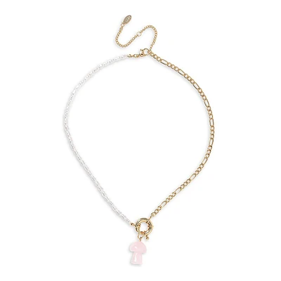 Goldtone & Faux Pearl Mushroom Charm Necklace