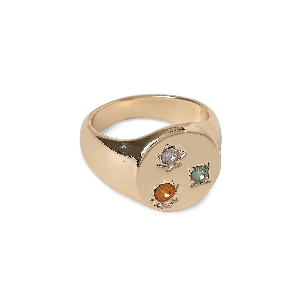 Goldtone Crystal Signet Ring