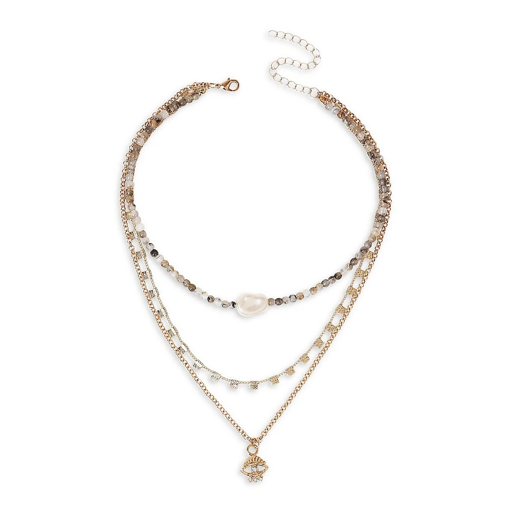 Goldtone Multirow Beaded Necklace