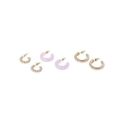 3-Pair Goldtone Hoop Earrings