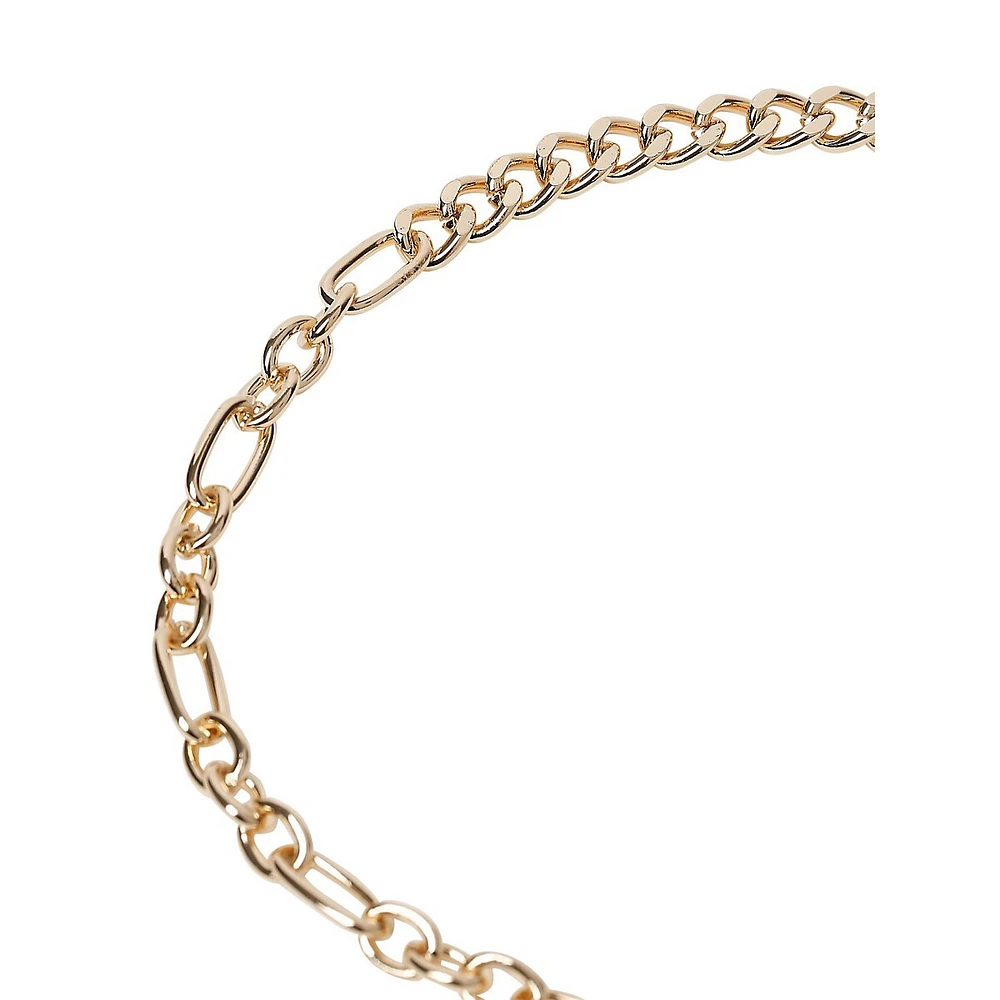 Collier doré avec chaînes mixtes et pendentif en damier