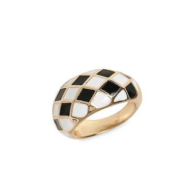 Goldtone Checkered Ring