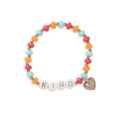 Bracelet « Be True Be Kind Believe » doré et perlé pour enfant