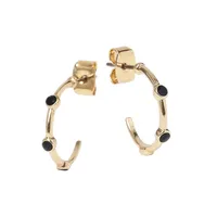 Goldtone & Black Stone Hoop Earrings