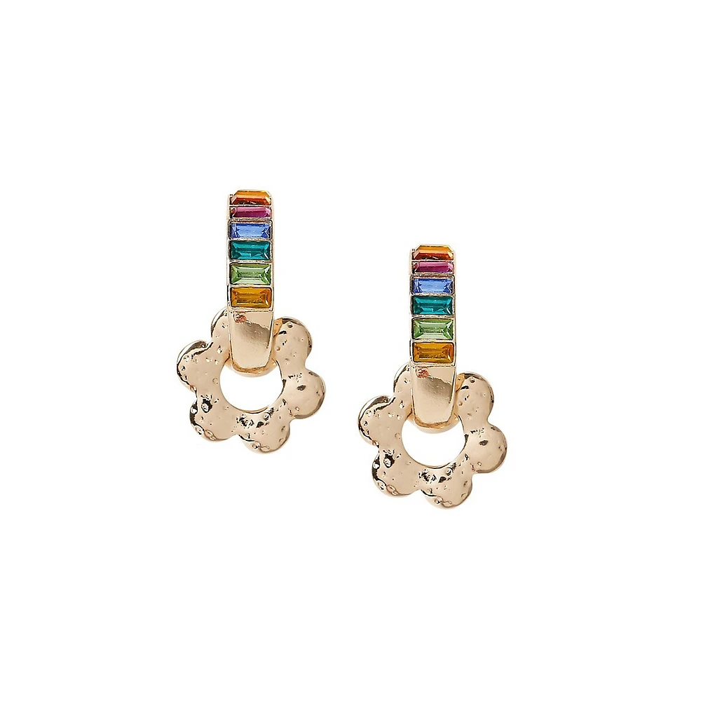 Goldtone & Crystal Rainbow-Flower Hoop Earrings