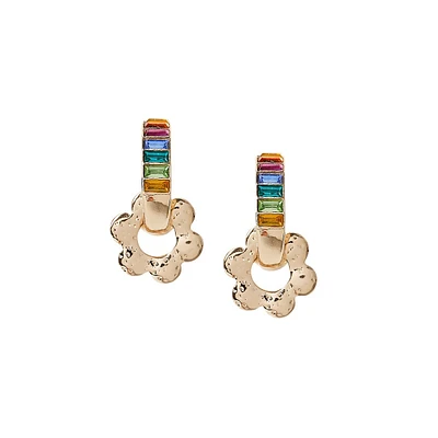 Goldtone & Crystal Rainbow-Flower Hoop Earrings