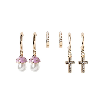 3-Pair Goldtone & Resin Earrings Set