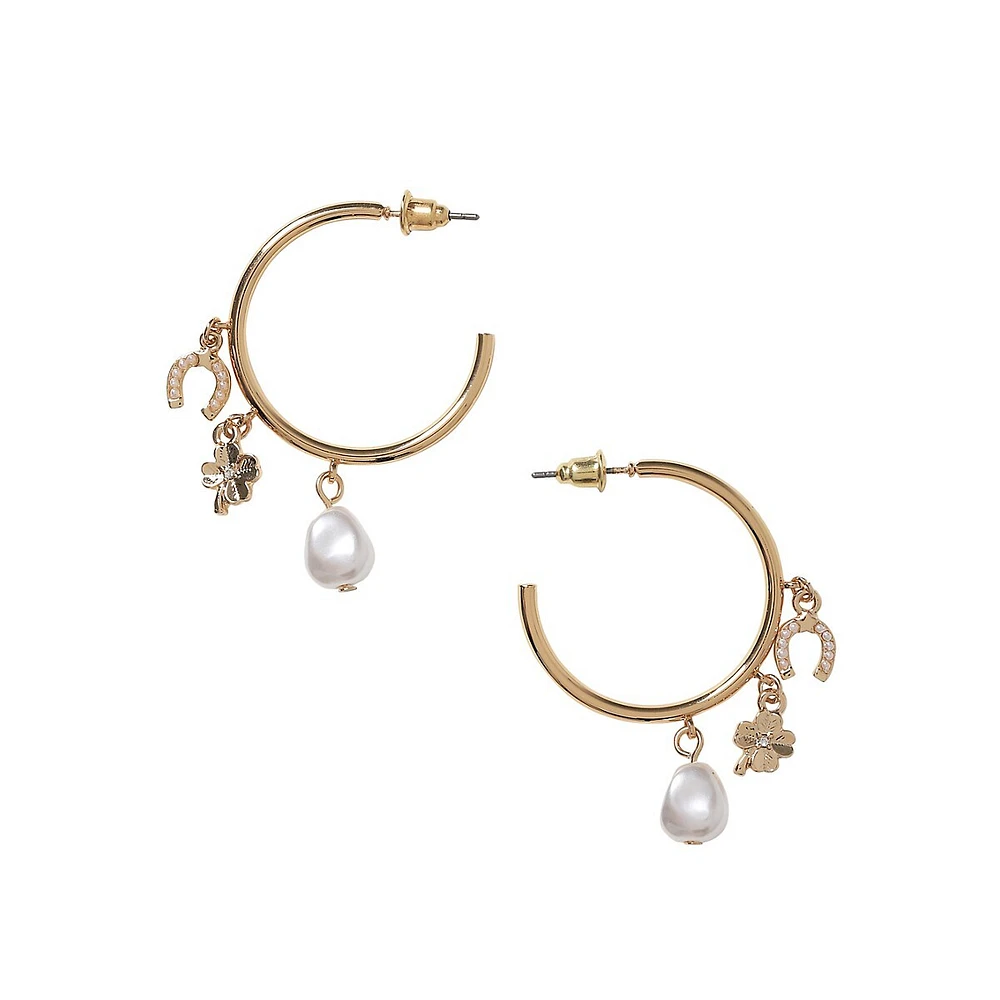 Goldtone Lucky-Charm Hoop Earrings