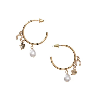 Goldtone Lucky-Charm Hoop Earrings