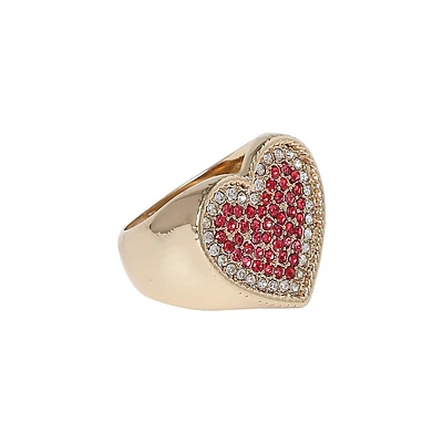 Goldtone & Crystal Heart Ring