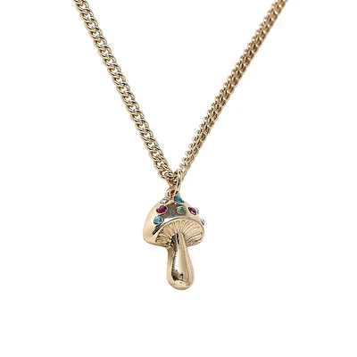 Goldtone & Crystal Mushroom Pendant Necklace