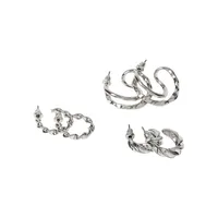 3-Piece Silvertone Textured Hoop Earrings Set