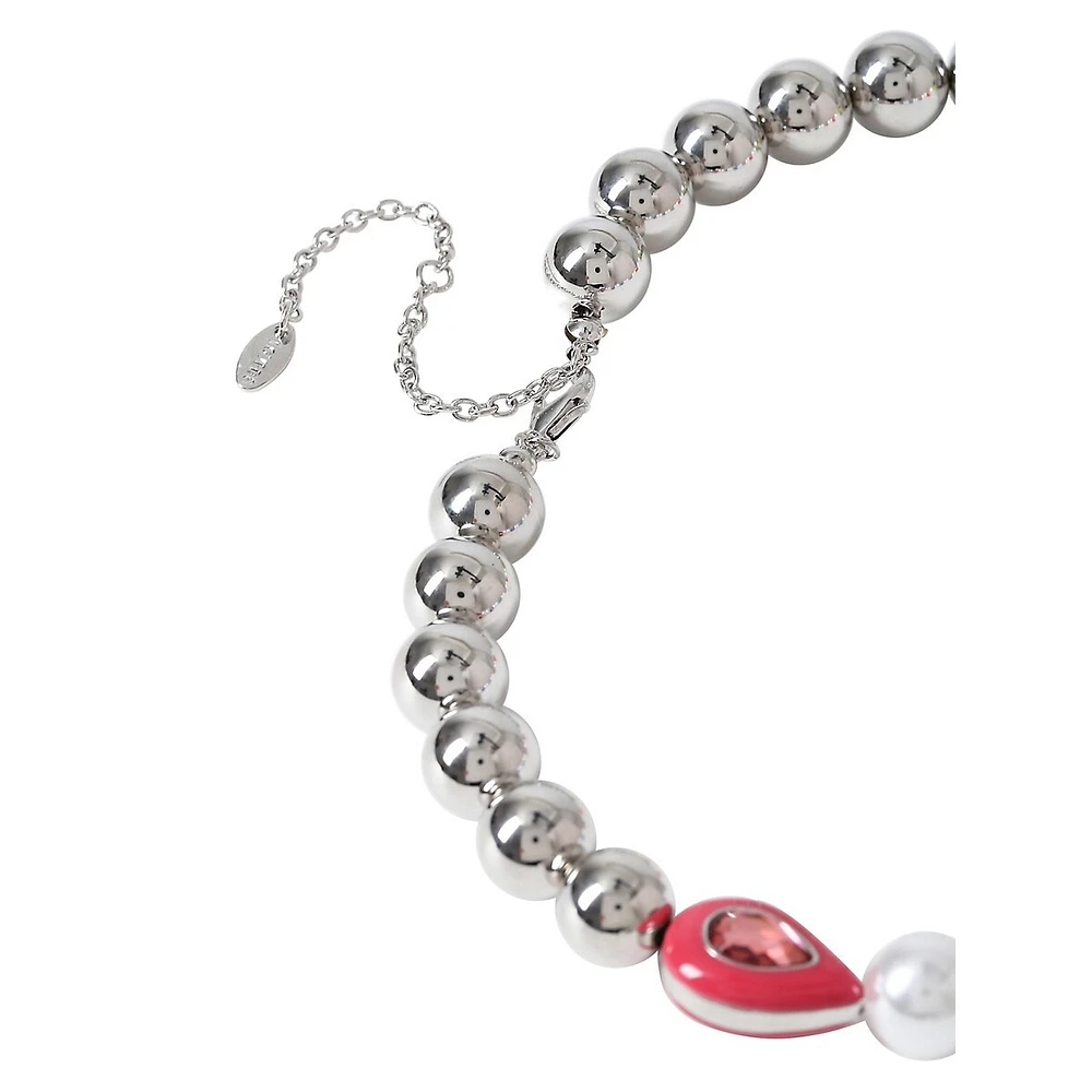 Silvertone & Faux Pearl Necklace