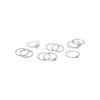 10-Piece Silvertone & Crystal Twist Ring Set
