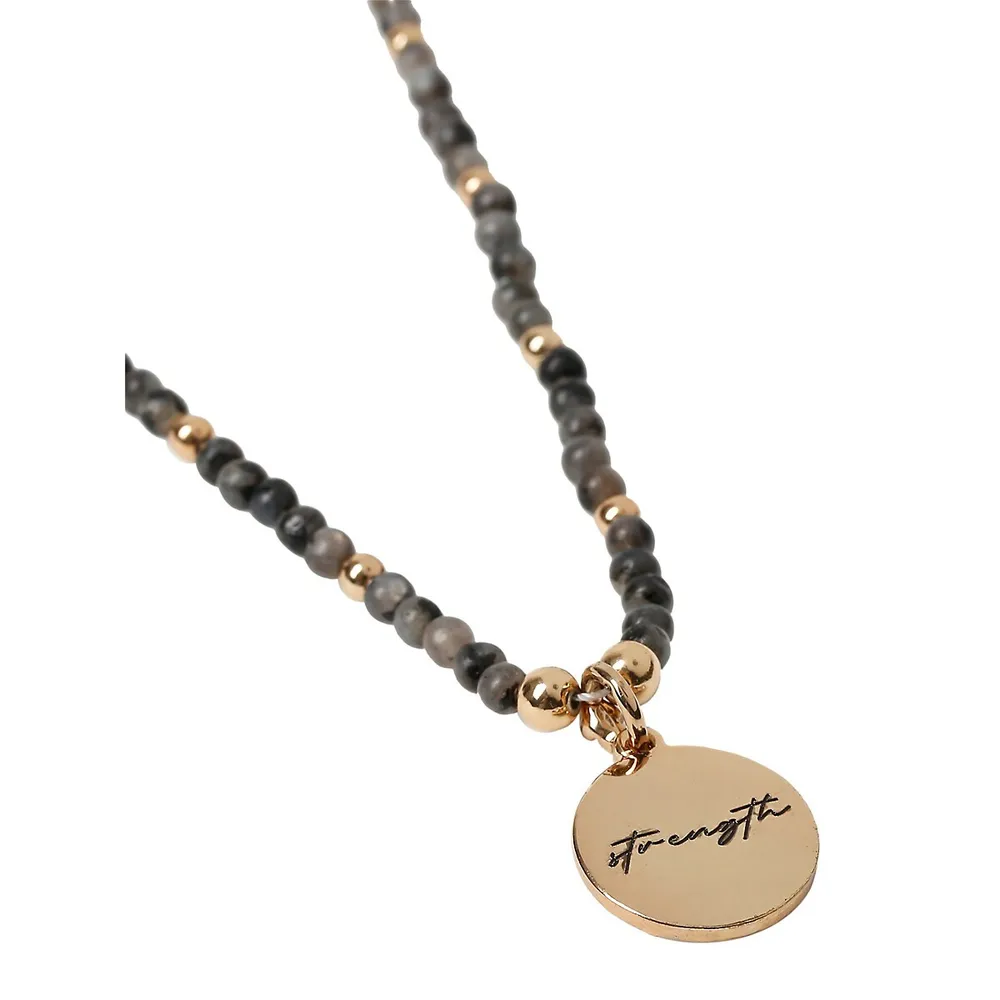 Goldtone, Beads & Crystal Strength Affirmation Pendant Necklace