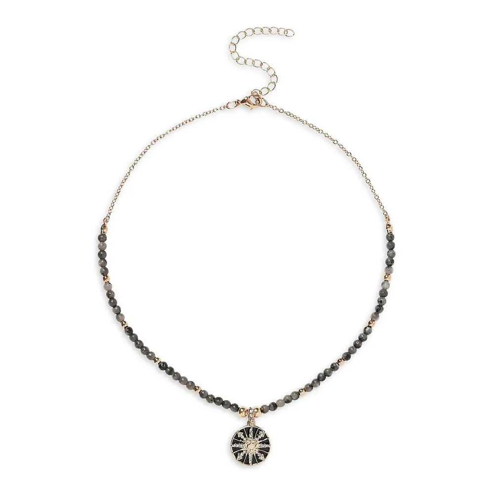 Goldtone, Beads & Crystal Strength Affirmation Pendant Necklace