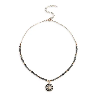 Goldtone, Beads & Crystal Strength Affirmation Pendant Necklace