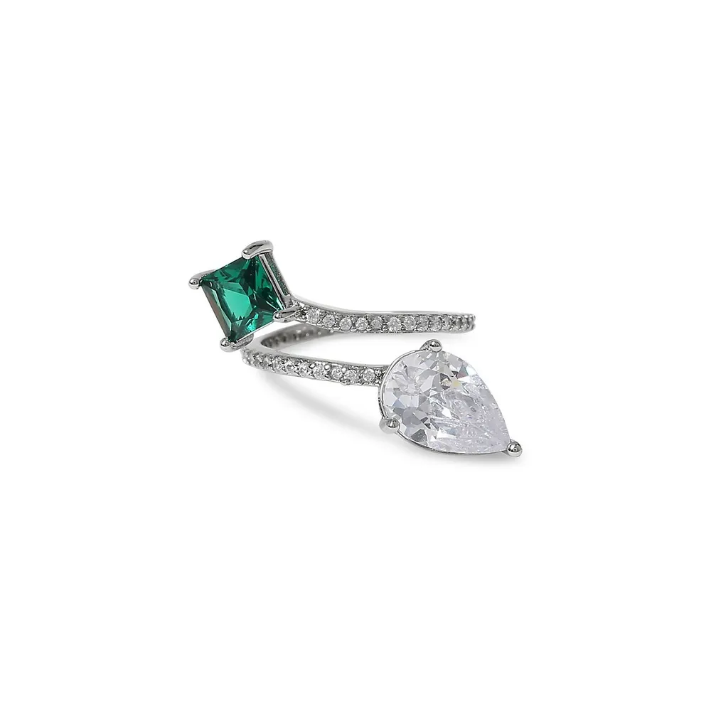 Silvertone & Cubic Zirconia Split Ring