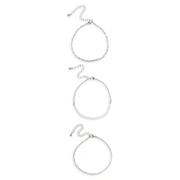 Silvertone 3-Piece Anklet Set