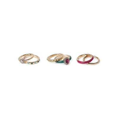6-Pack Multi-Coloured Stone Rings