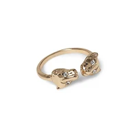 Jaguar Goldtone & Crystal Wrap Ring
