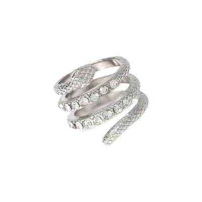 Silvertone & Crystal Snake Wrap Ring