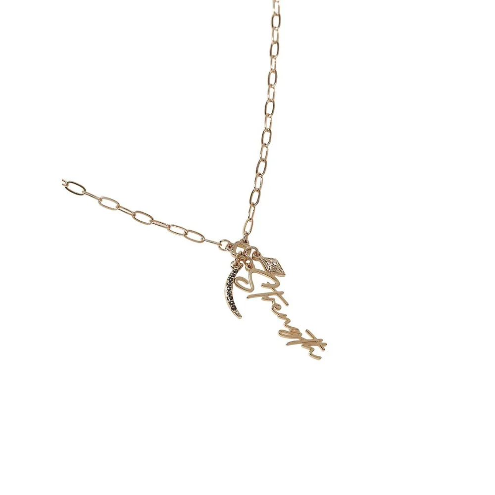 Goldtone Strength-Charm Necklace