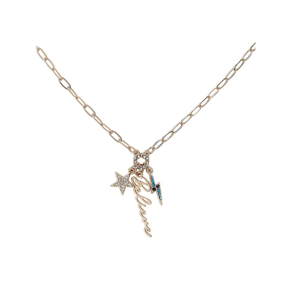 Goldtone & Crystal Believe Charm Necklace