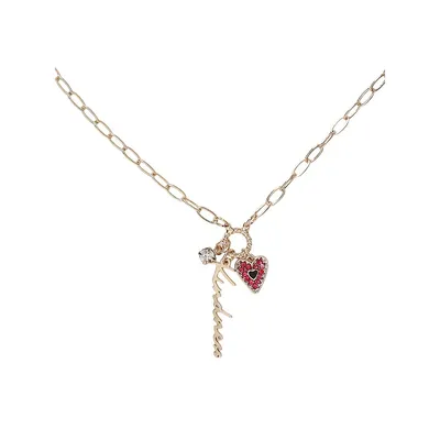 Goldtone Kindness & Studded Charms Necklace