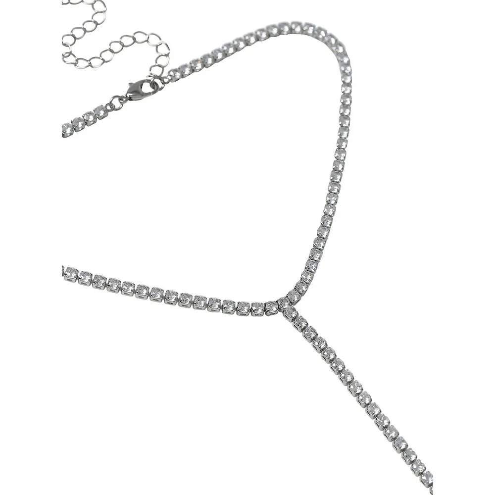 Silvertone & Crystal Drop Chain Necklace