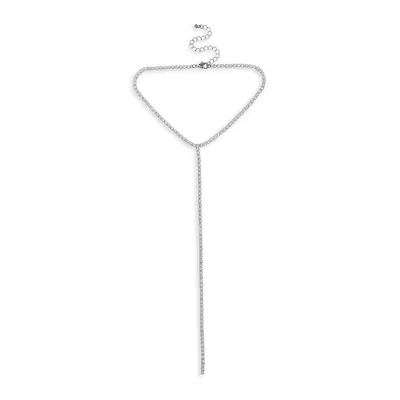 Silvertone & Crystal Drop Chain Necklace