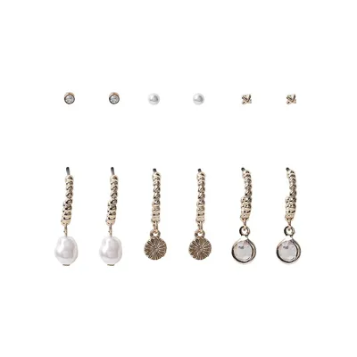6-Piece Goldtone Stud & Hoop Earrings Set