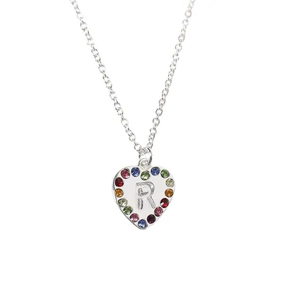 Silvertone & Crystal Heart-Pendent R-Initial Necklace