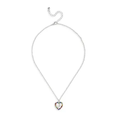 Silvertone & Crystal Heart-Pendent J-Initial Necklace
