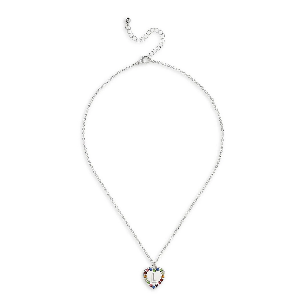 Silvertone & Crystal Heart-Pendent -Initial Necklace