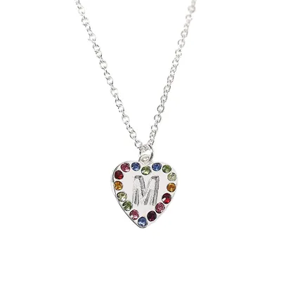 Silvertone & Crystal Heart-Pendent M-Initial Necklace