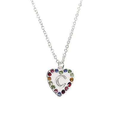 Silvertone & Crystal Heart-Pendent C-Initial Necklace
